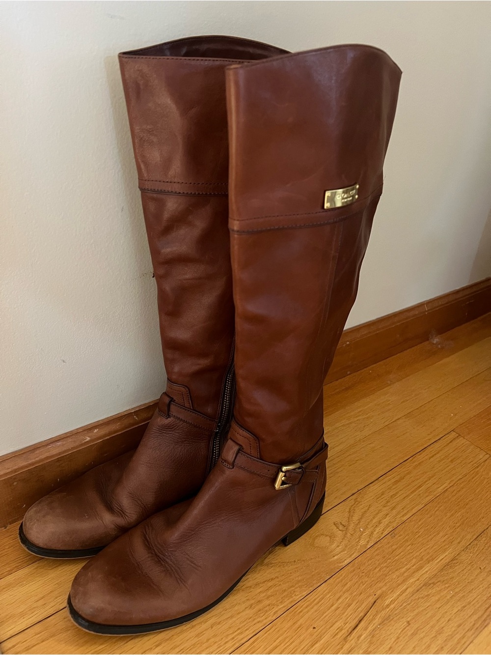Coach Brown Leather Over-the-Knee Riding Boots with Gold Accent